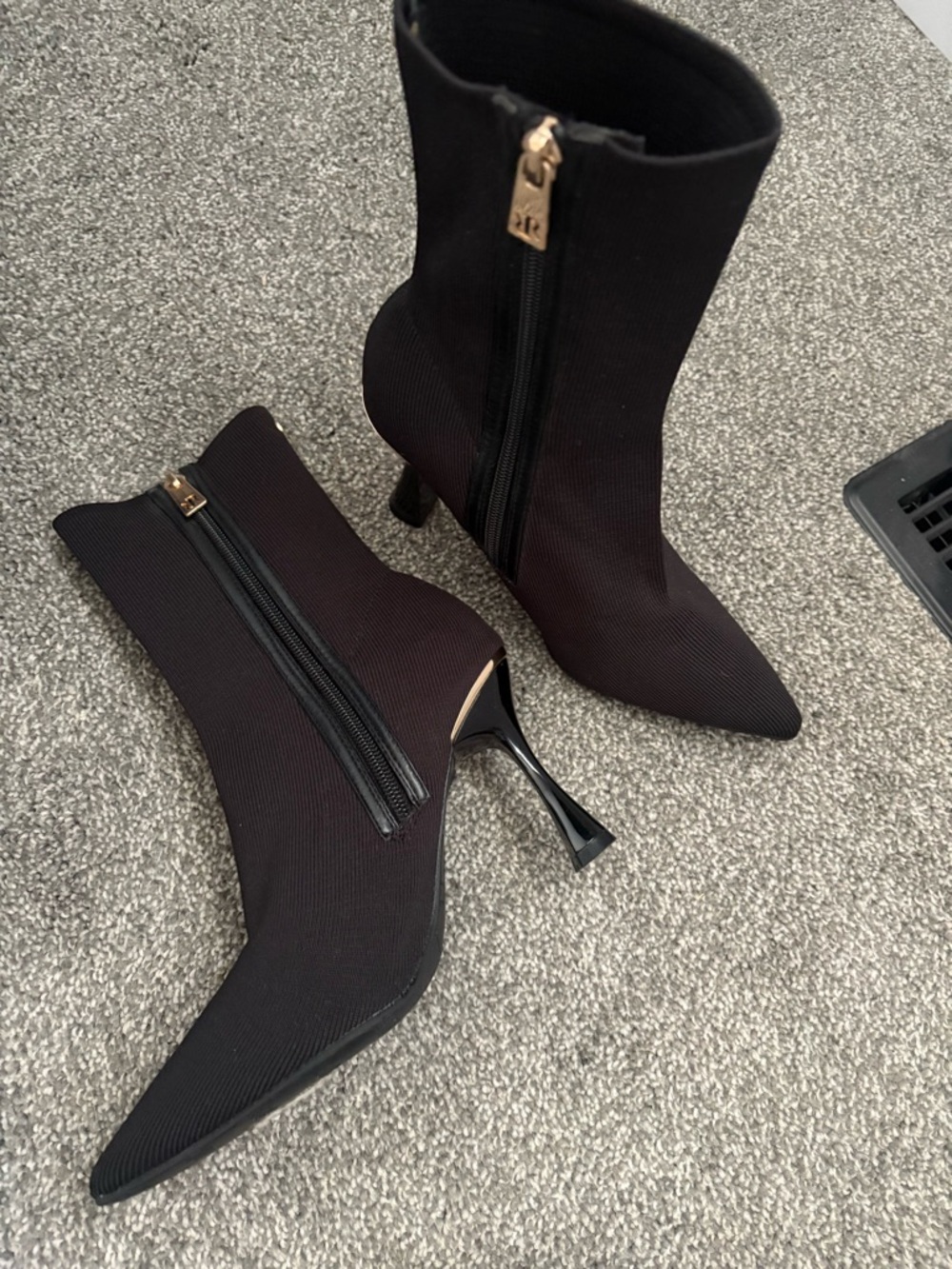 Women’s Black Pointed Toe Sock Booties with Side Zip